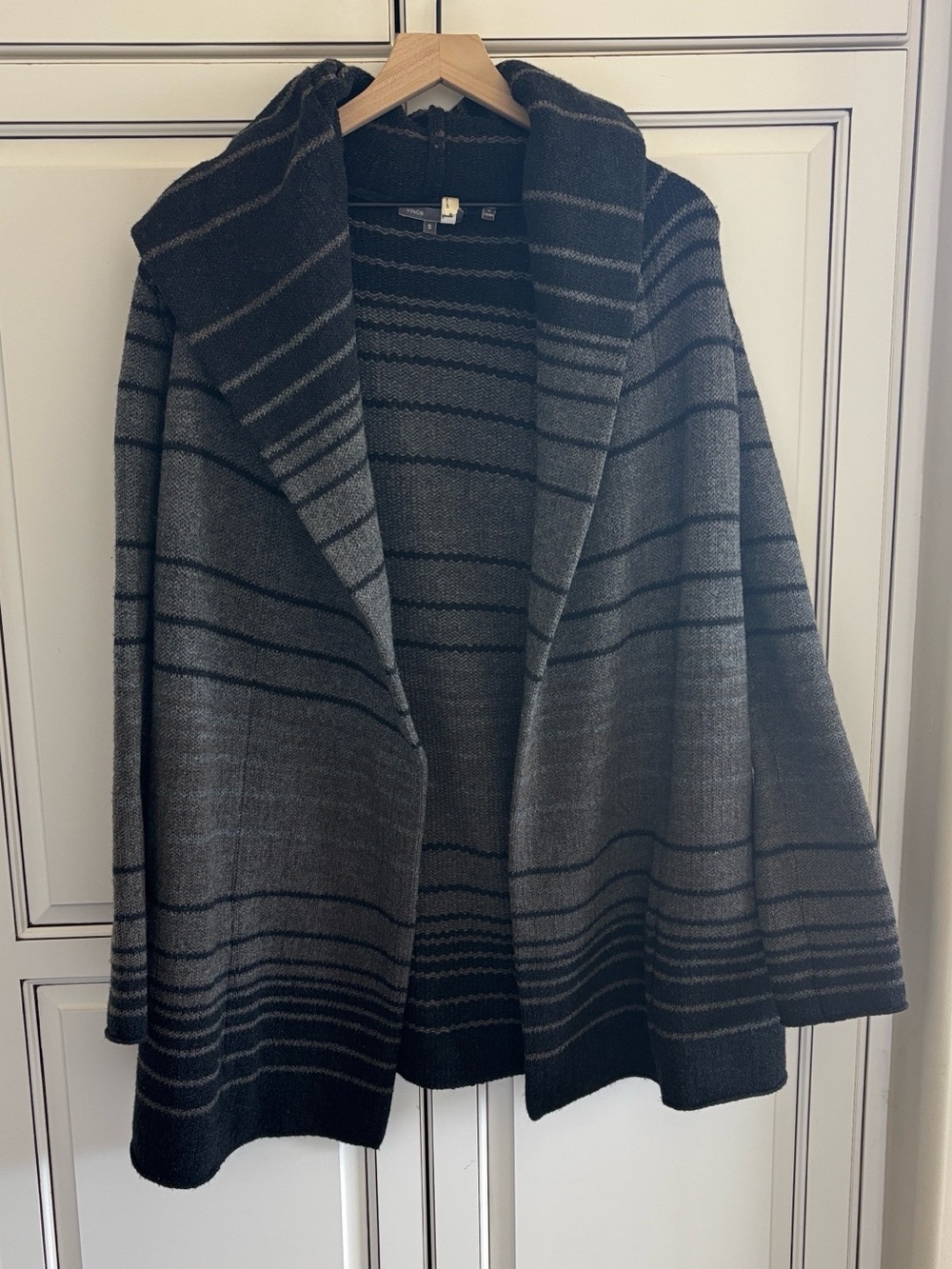 Vince Wool Alpaca Yak Oversized Open Cardigan Hoodie Sweater Striped Women Small